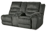 Nettington Smoke Right-Arm Facing Power Reclining Loveseat With Console