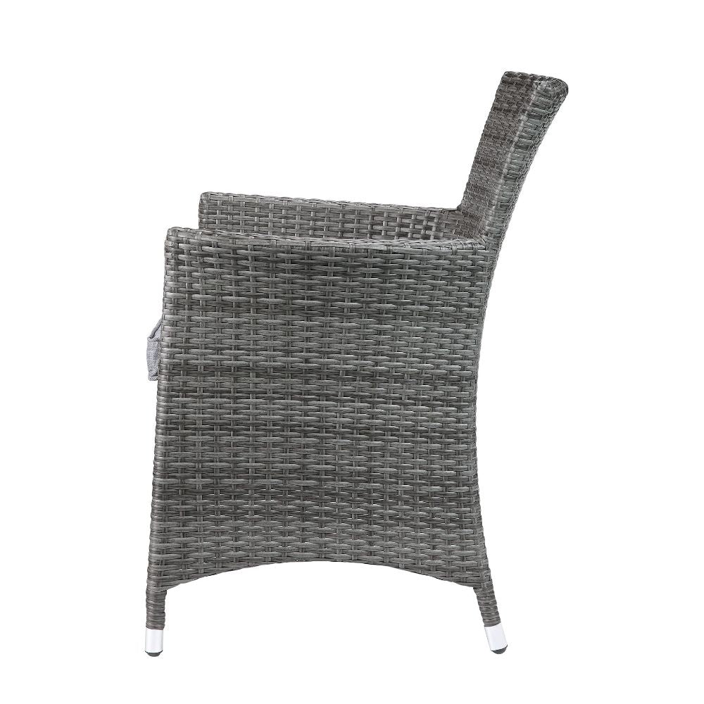 Tashelle Gray Fabric & Gray Wicker Patio Bistro Set