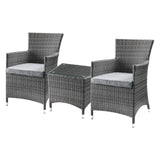 Tashelle Gray Fabric & Gray Wicker Patio Bistro Set