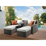 Salena Beige Fabric & Gray Wicker Patio Sofa & Ottoman