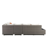 Salena Beige Fabric & Gray Wicker Patio Table