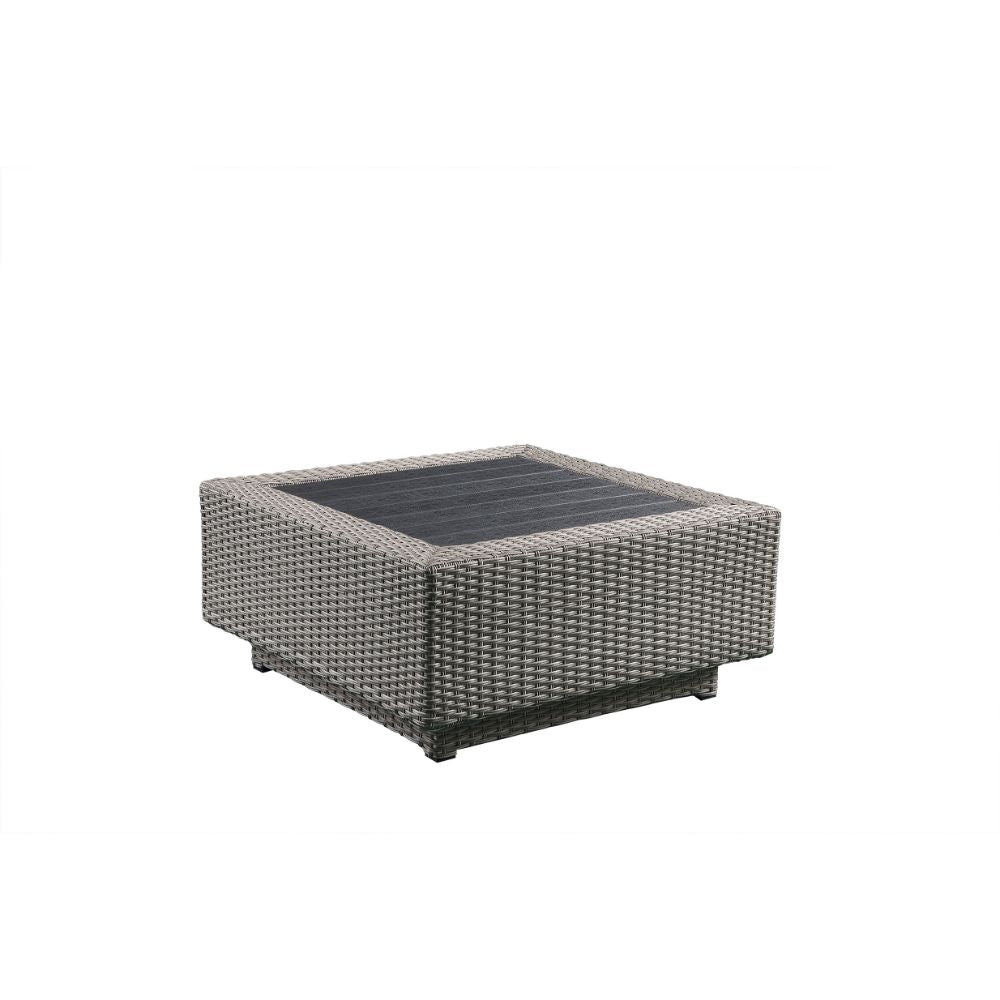 Salena Beige Fabric & Gray Wicker Patio Table