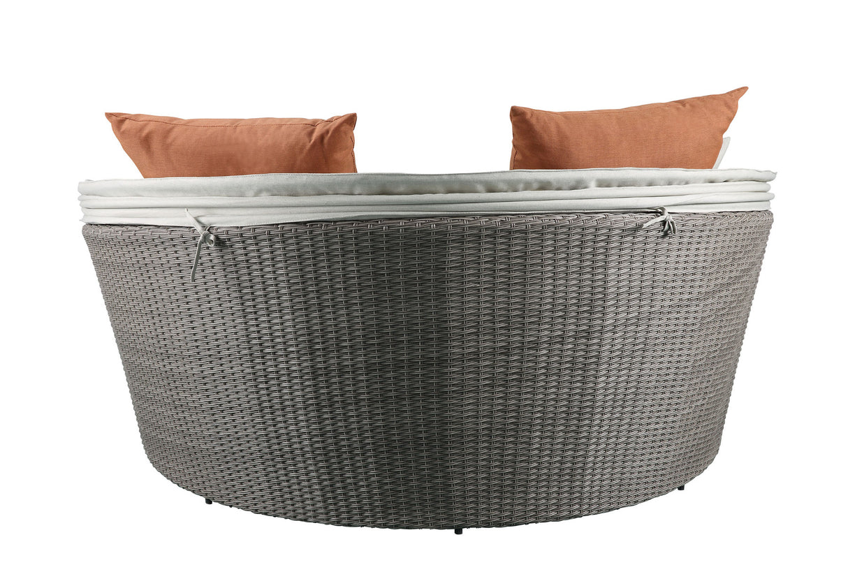 Glynn Beige Fabric & Gray Wicker Patio Sofa & Ottoman