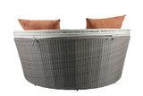 Glynn Beige Fabric & Gray Wicker Patio Sofa & Ottoman