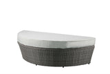 Glynn Beige Fabric & Gray Wicker Patio Sofa & Ottoman