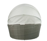 Glynn Beige Fabric & Gray Wicker Patio Sofa & Ottoman