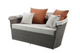 Glynn Beige Fabric & Gray Wicker Patio Sofa & Ottoman