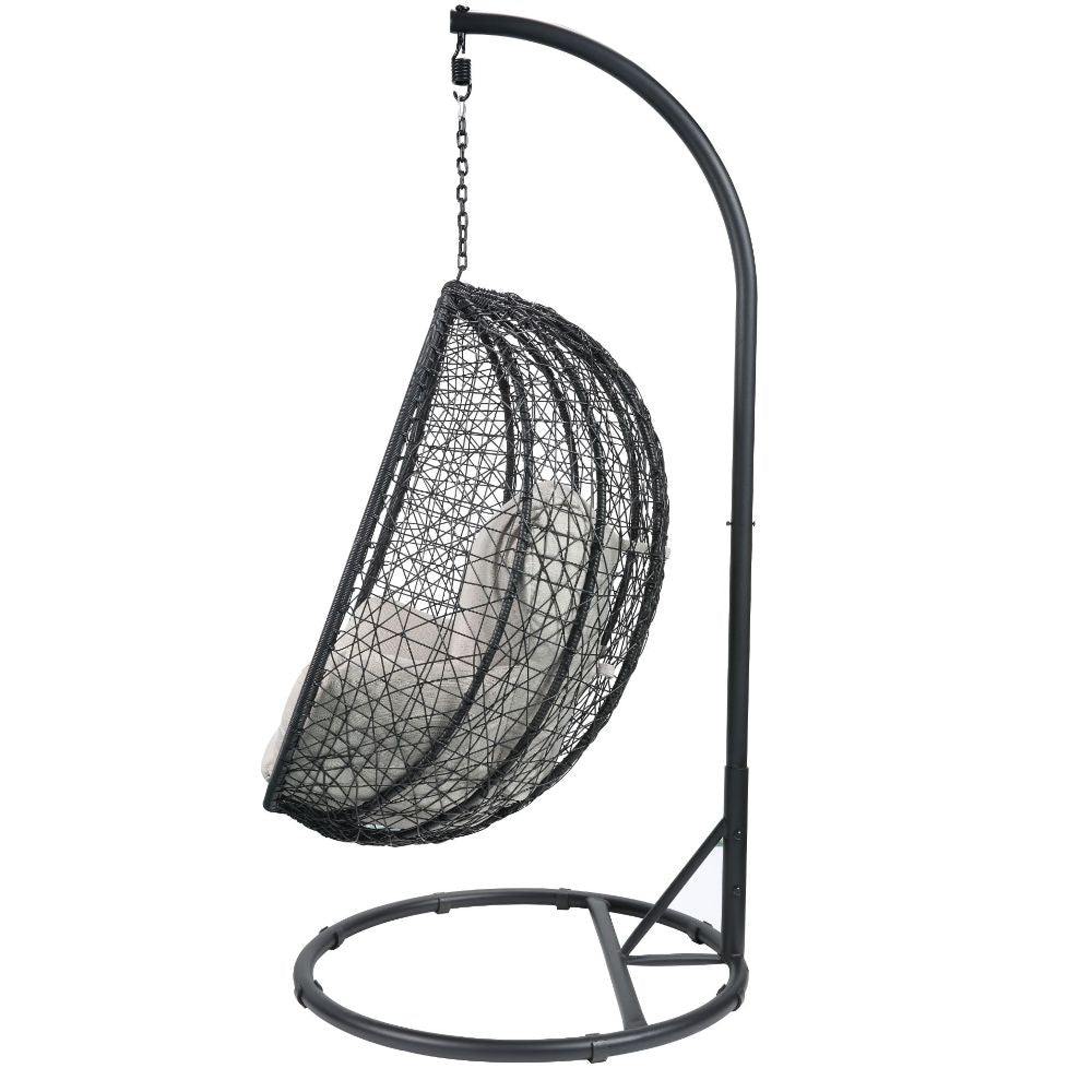 Simona Beige Fabric & Black Wicker Patio Swing Chair