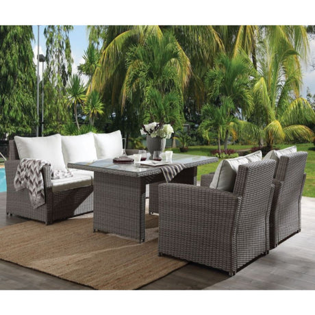 Tahan Fabric & Two Tone Gray Wicker Patio Set