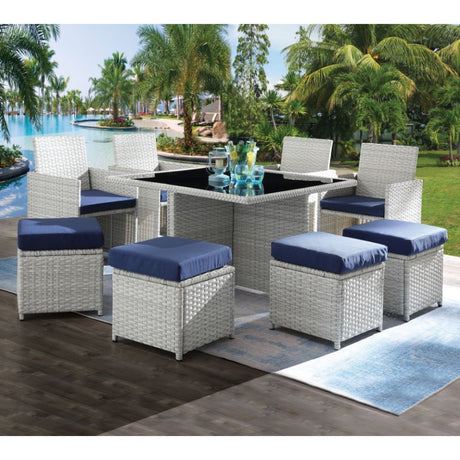 Paitalyi Blue Fabric & Wicker Patio Set