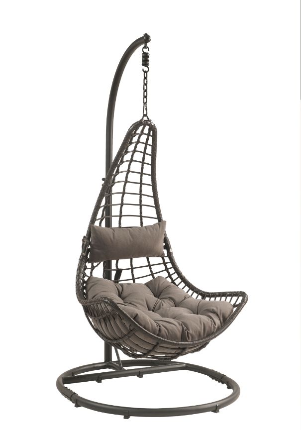 Uzae Gray Fabric & Charcoal Wicker Patio Swing Chair