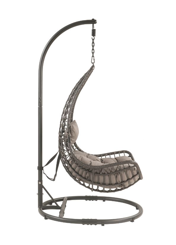 Uzae Gray Fabric & Charcoal Wicker Patio Swing Chair