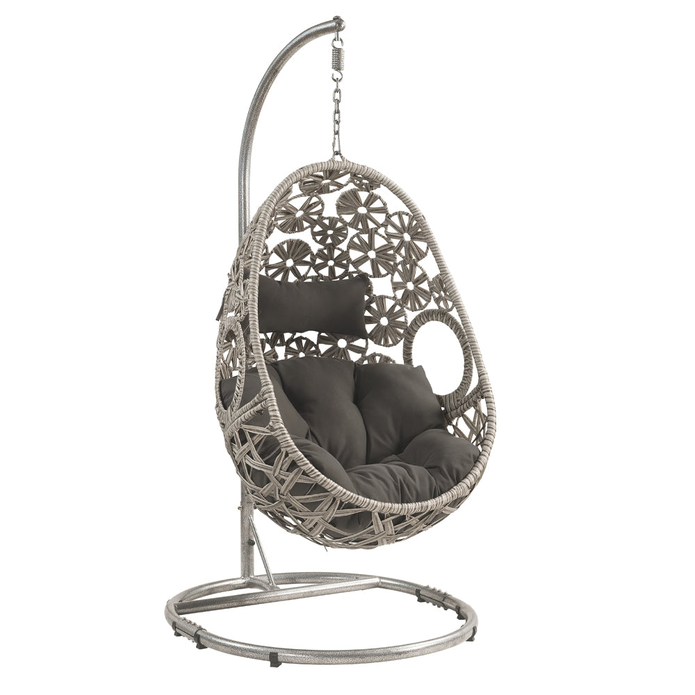 Sigar Light Gray Fabric & Wicker Patio Swing Chair