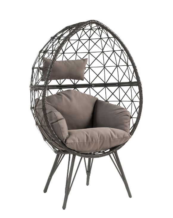 Aeven Light Gray Fabric & Black Wicker Patio Lounge Chair