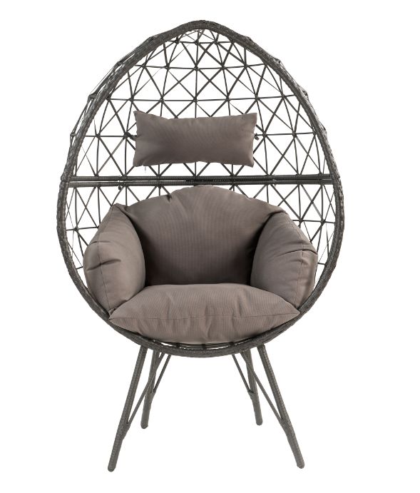 Aeven Light Gray Fabric & Black Wicker Patio Lounge Chair