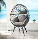 Aeven Light Gray Fabric & Black Wicker Patio Lounge Chair