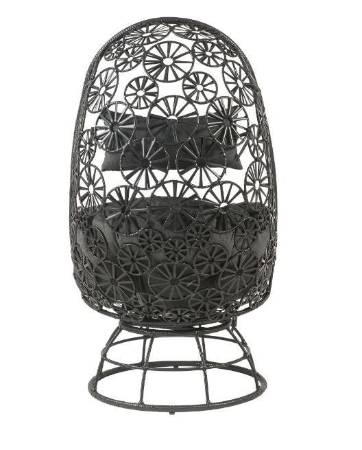 Hikre Clear Glass, Charcoal Fabric & Black Wicker Patio Lounge Chair