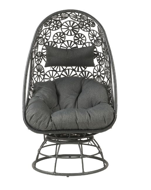 Hikre Clear Glass, Charcoal Fabric & Black Wicker Patio Lounge Chair