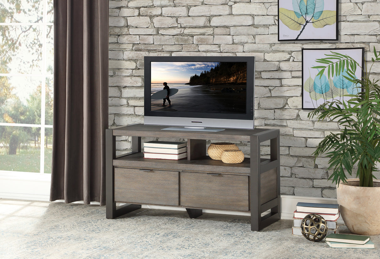 Prudhoe Power Glaze Oak And Gunmetal Tv Stand