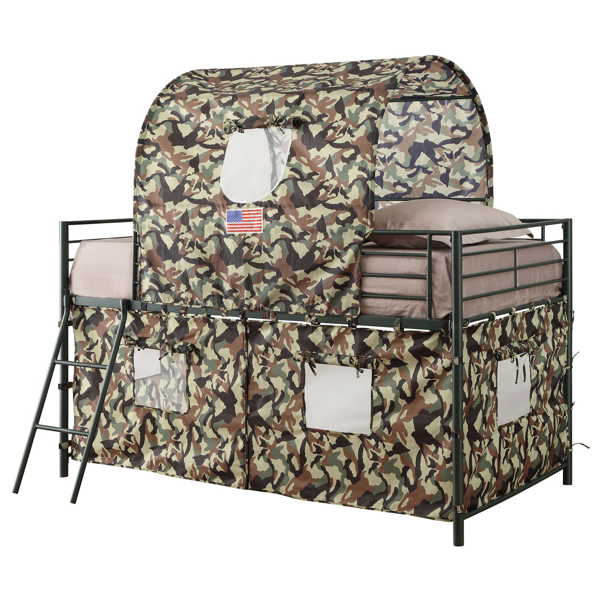 Camouflage Tent Loft Bed With Ladder Army Green