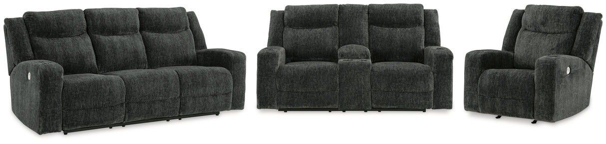 Martinglenn Ebony Power Reclining Sofa, Loveseat And Recliner