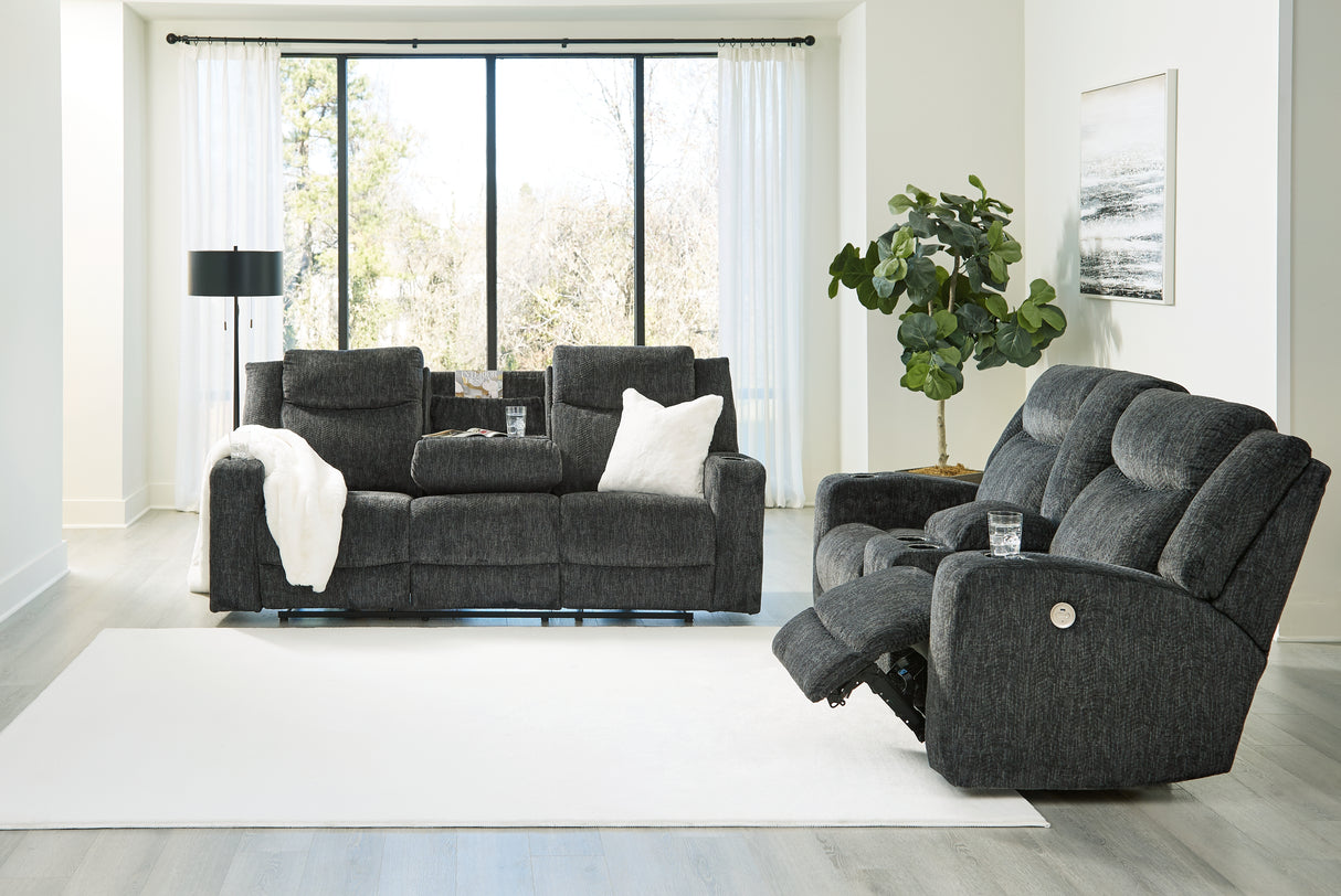 Martinglenn Ebony Power Reclining Sofa, Loveseat And Recliner