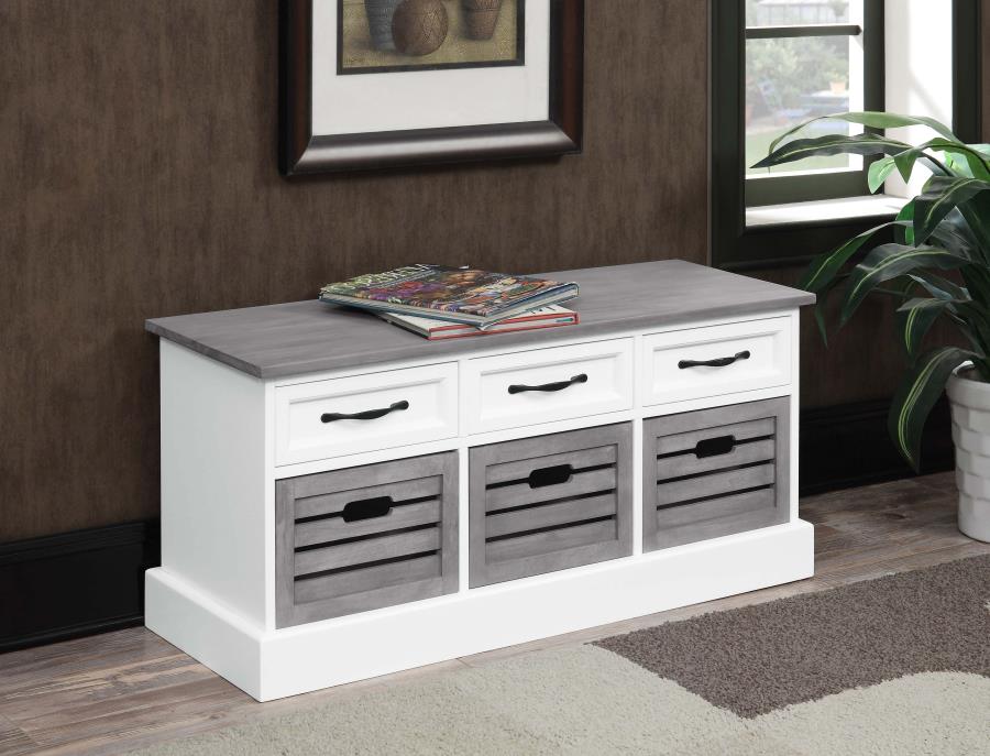 Alma 3-Drawer Storage Bench White And Weathered Grey