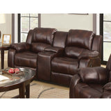 Zanthe Brown Polished Microfiber Motion Loveseat W/Console