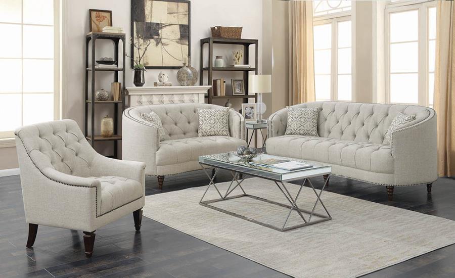 Avonlea Upholstered Tufted Grey 3-Piece Living Room Set