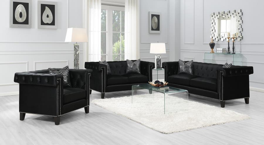 Reventlow Upholstered Tufted Black 2-Piece Living Room Set