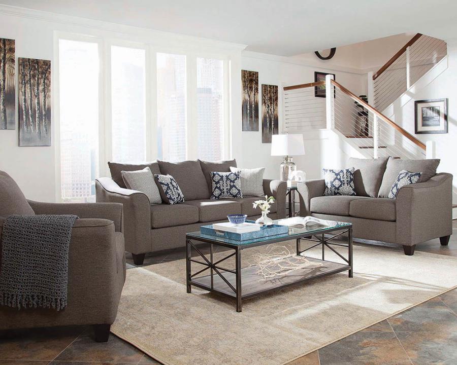 Salizar Upholstered Flared Arm Grey 3-Piece Living Room Set