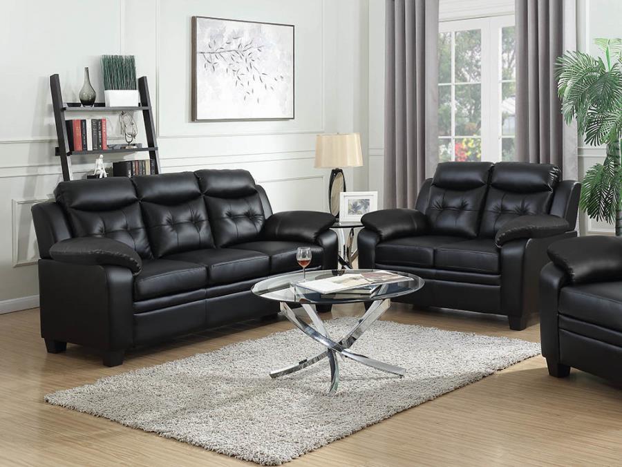Finley Upholstered Pillow Top Arm Black 2-Piece Living Room Set
