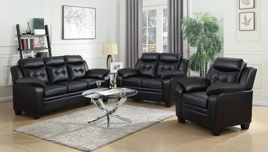 Finley Upholstered Pillow Top Arm Black 3-Piece Living Room Set