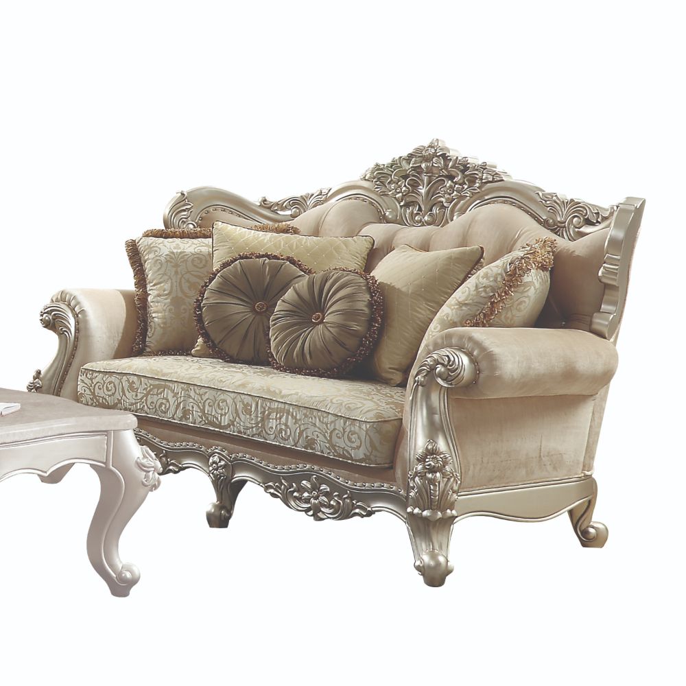 Bently Fabric & Champagne Finish Loveseat