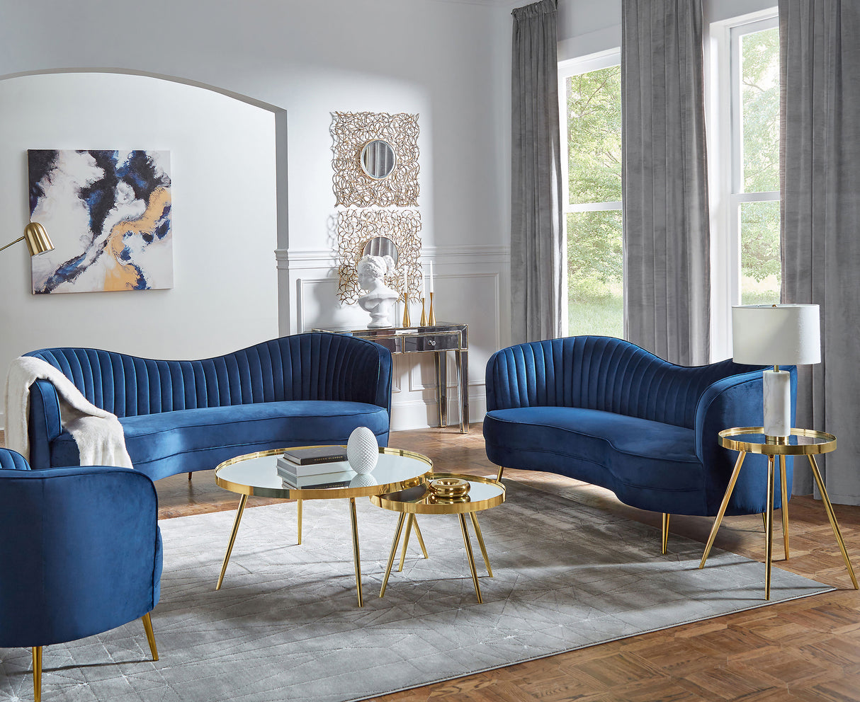 Sophia Blue 2-Piece Upholstered Channel Tufted Sofa Set