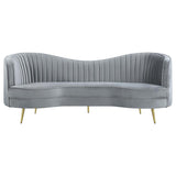 Sophia Upholstered Sofa With Camel Back Grey And Gold