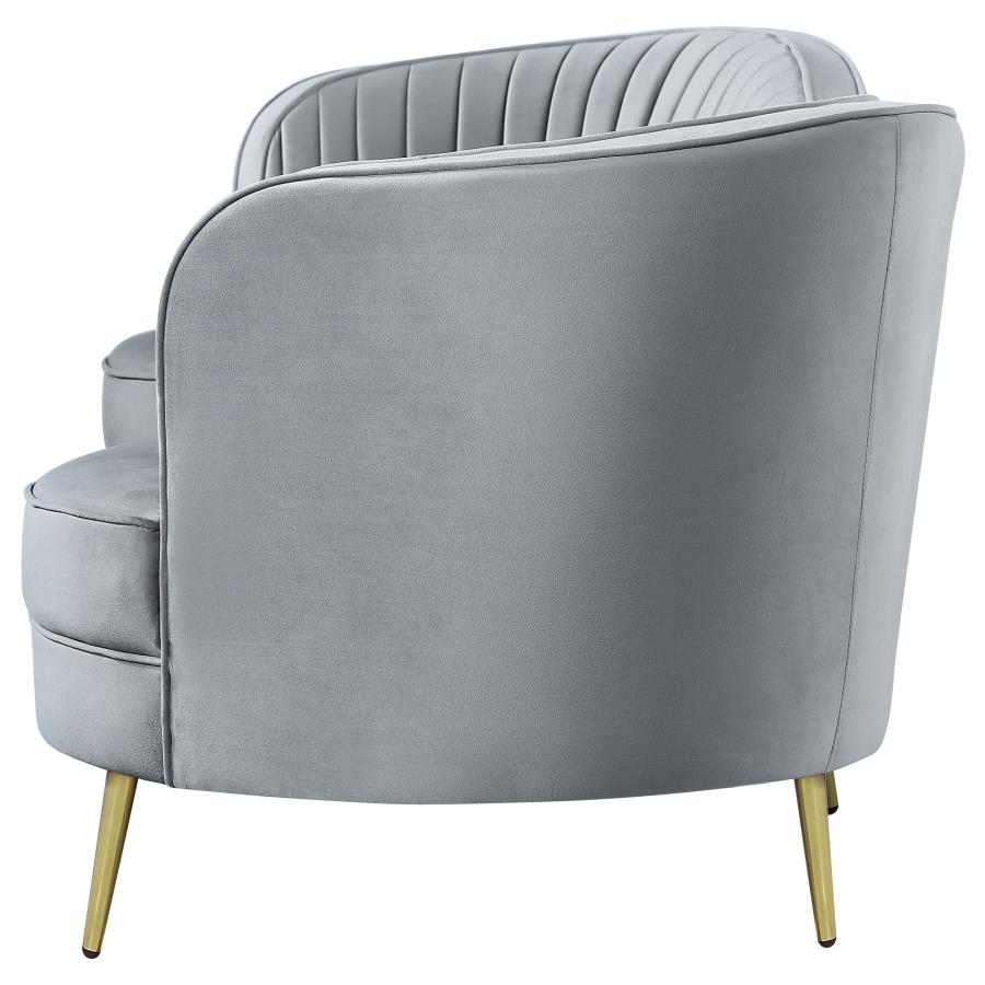 Sophia Upholstered Sofa With Camel Back Grey And Gold