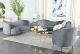 Sophia Upholstered Sofa With Camel Back Grey And Gold