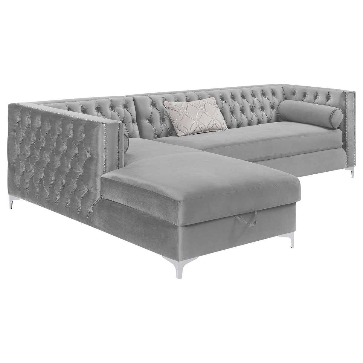 Bellaire Grey Upholstered Storage Chaise Sectional Sofa