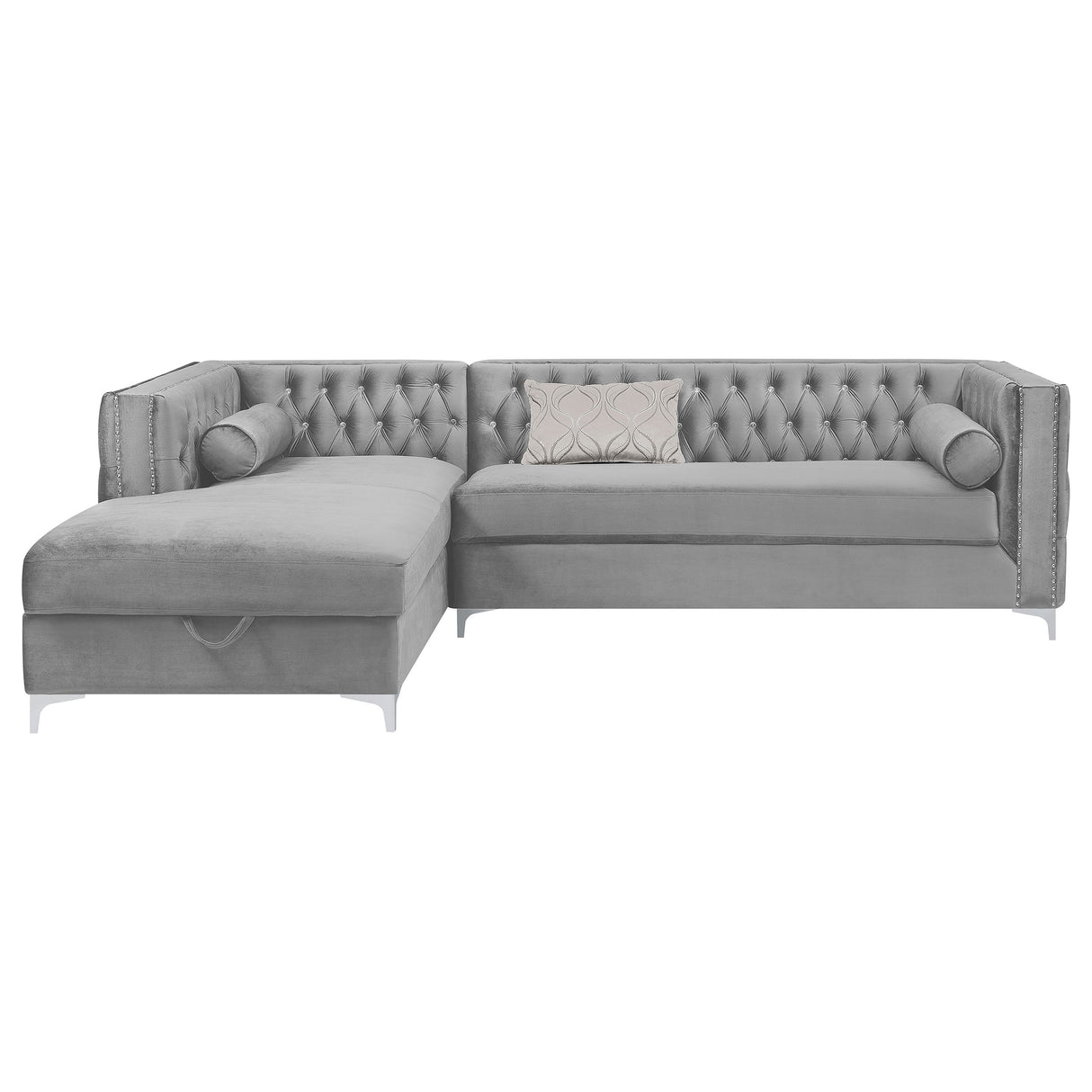 Bellaire Grey Upholstered Storage Chaise Sectional Sofa