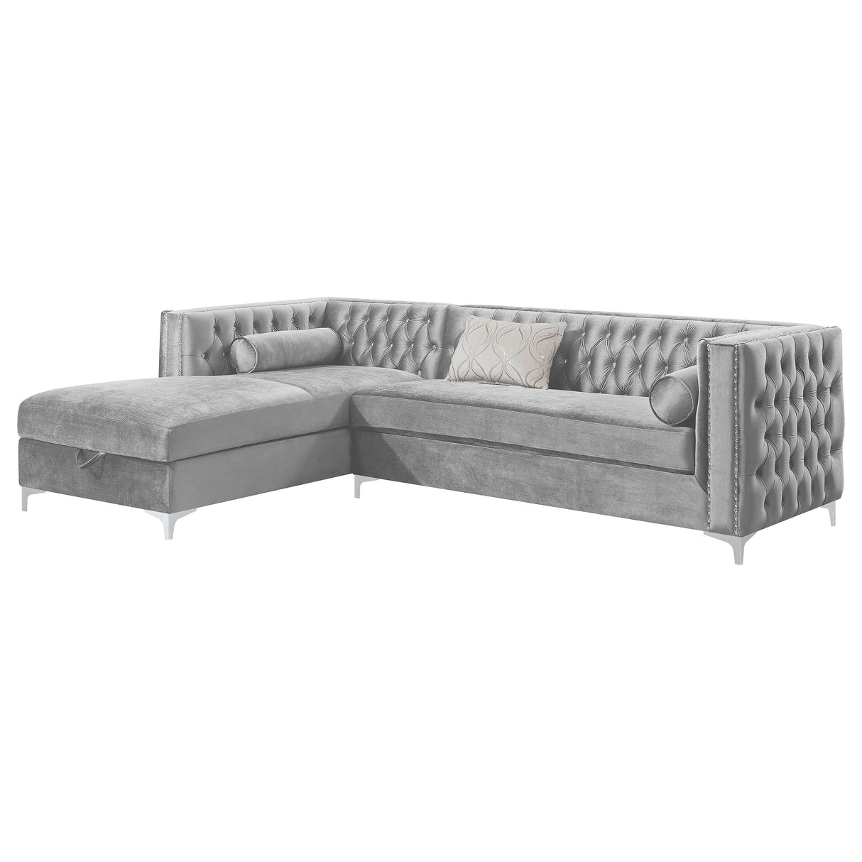 Bellaire Grey Upholstered Storage Chaise Sectional Sofa