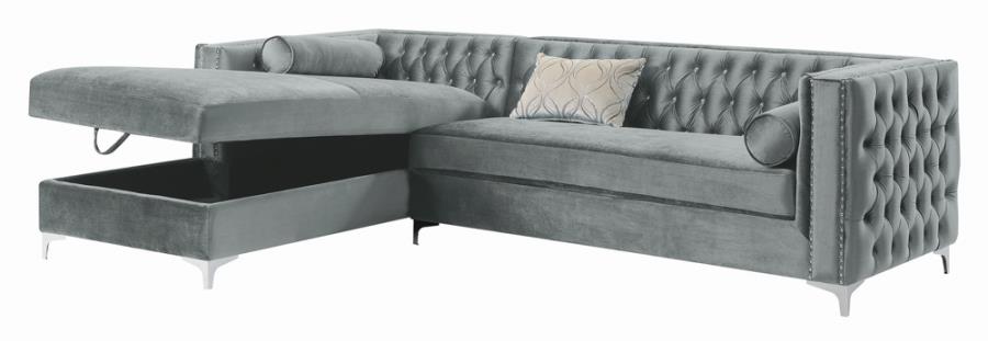 Bellaire Grey Upholstered Storage Chaise Sectional Sofa