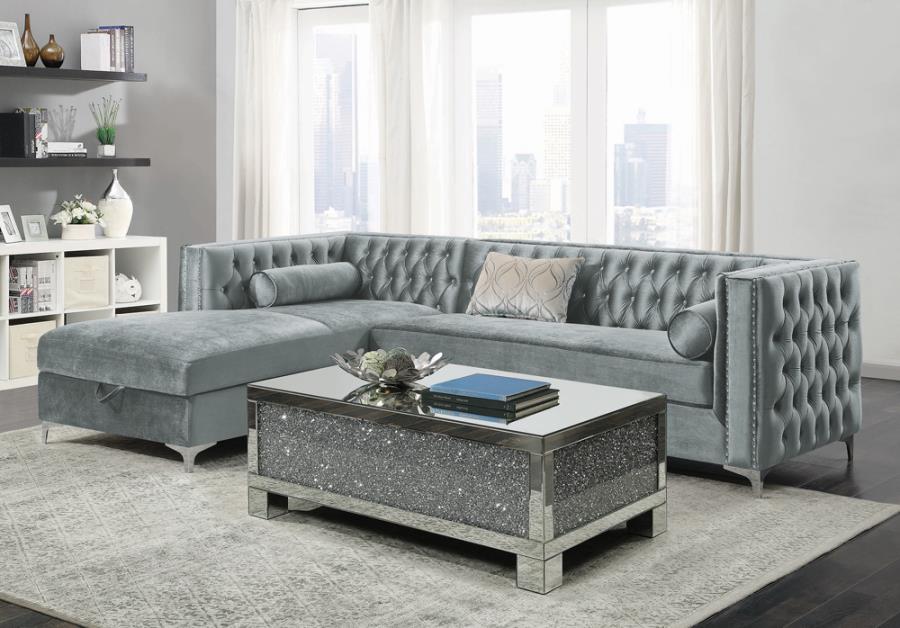 Bellaire Grey Upholstered Storage Chaise Sectional Sofa