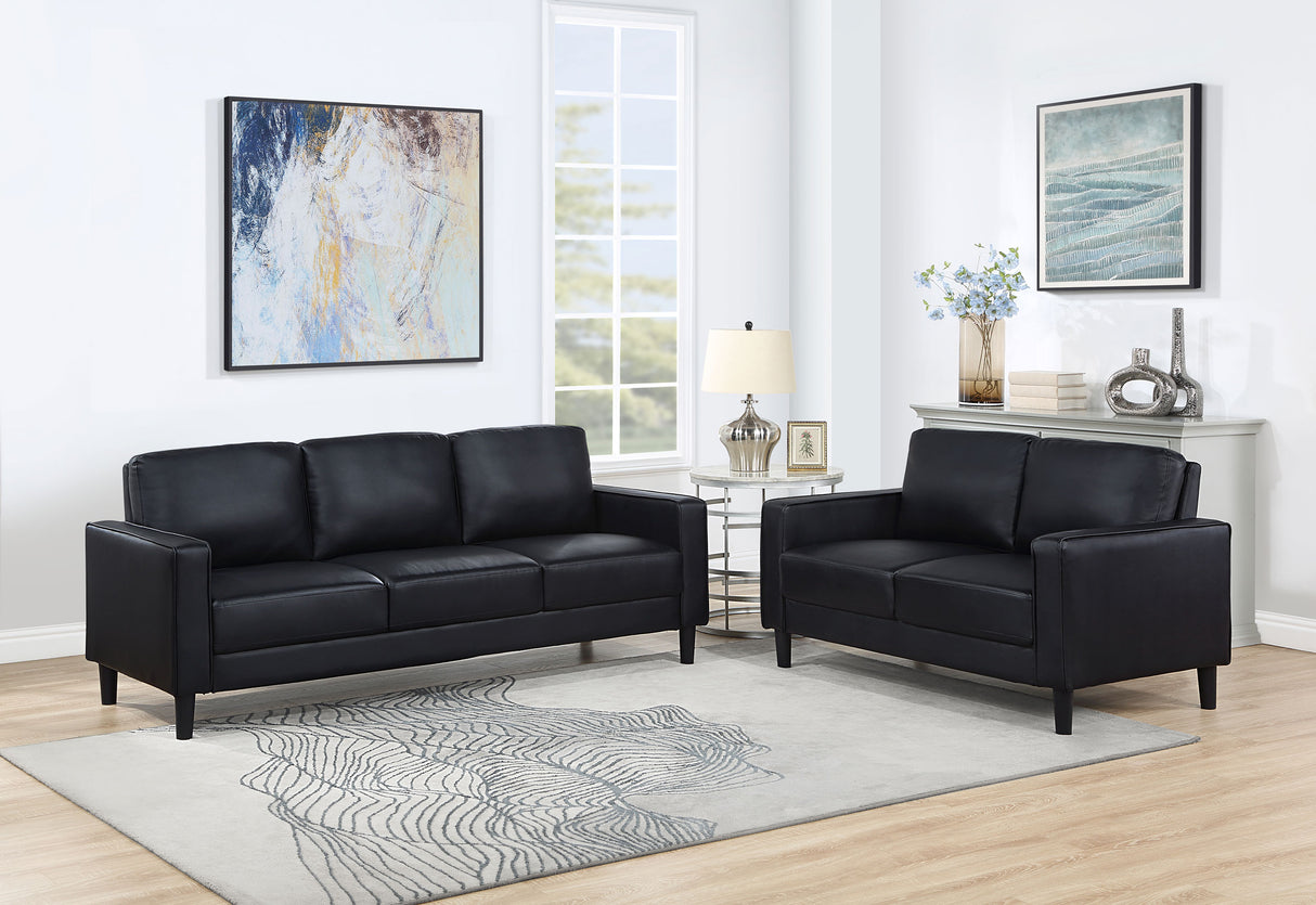 Ruth Black 2-Piece Upholstered Track Arm Sofa Set