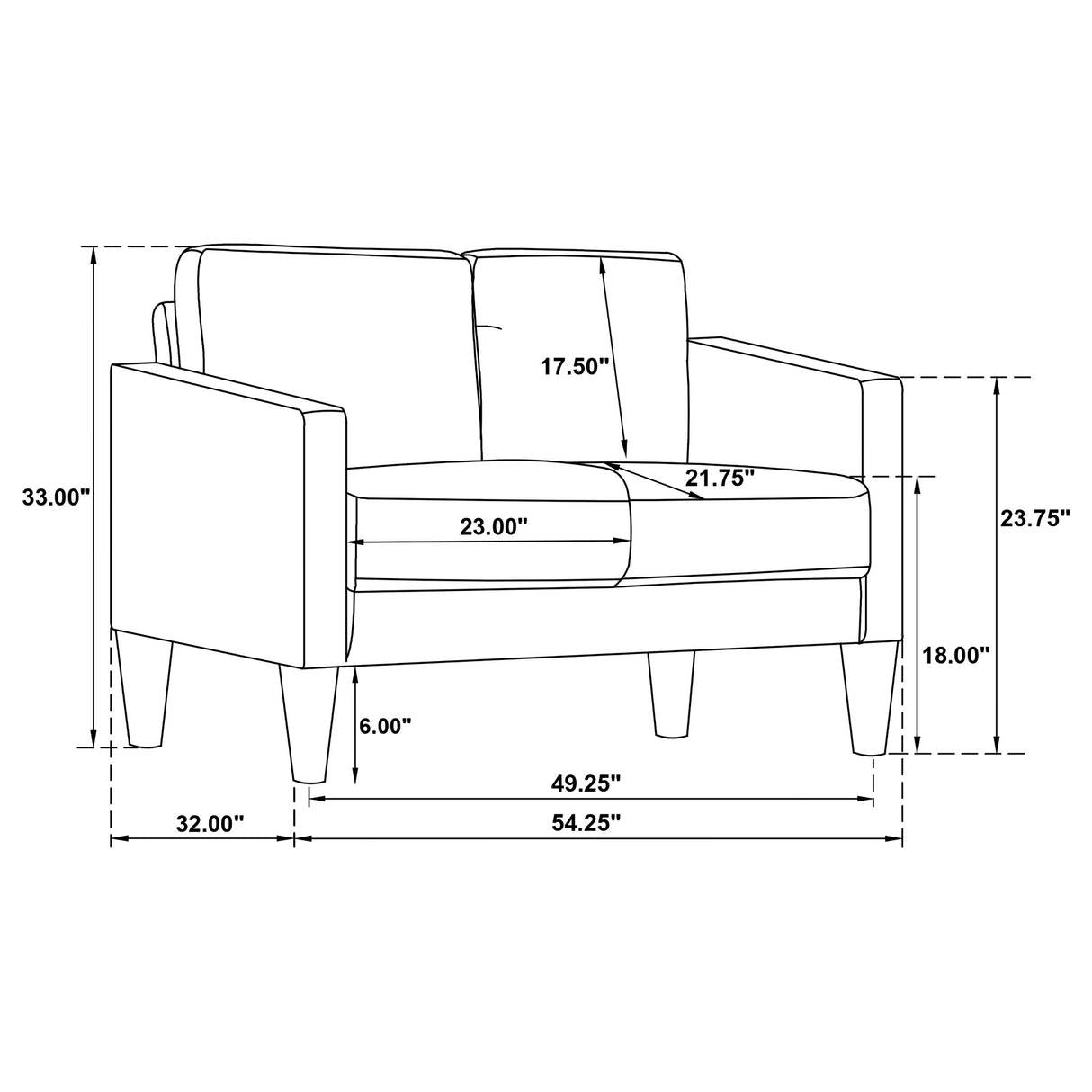 Ruth Black 2-Piece Upholstered Track Arm Sofa Set