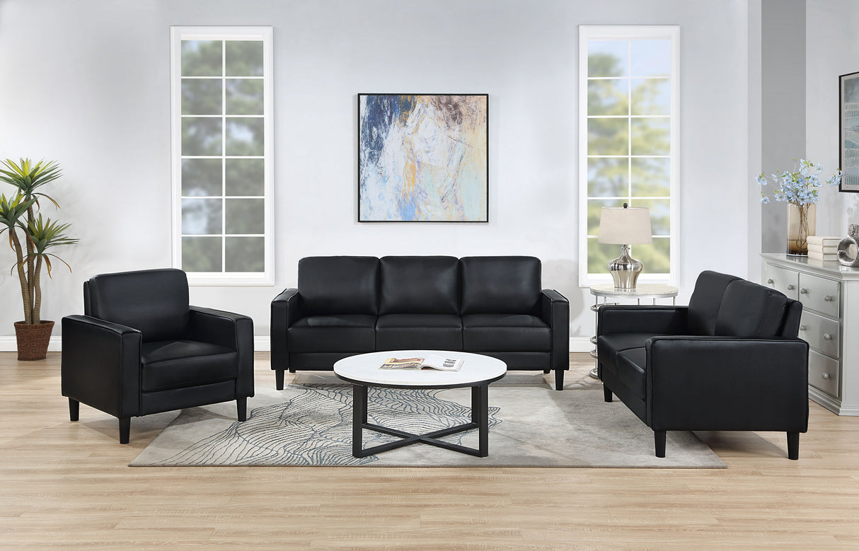 Ruth Black 3-Piece Upholstered Track Arm Sofa Set