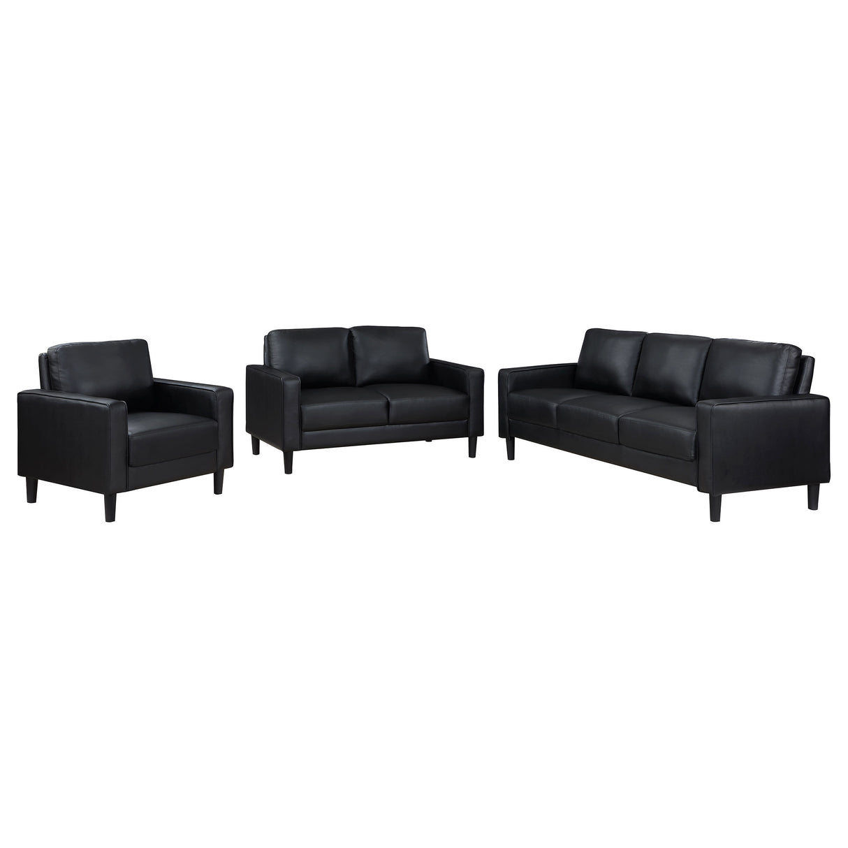 Ruth Black 3-Piece Upholstered Track Arm Sofa Set