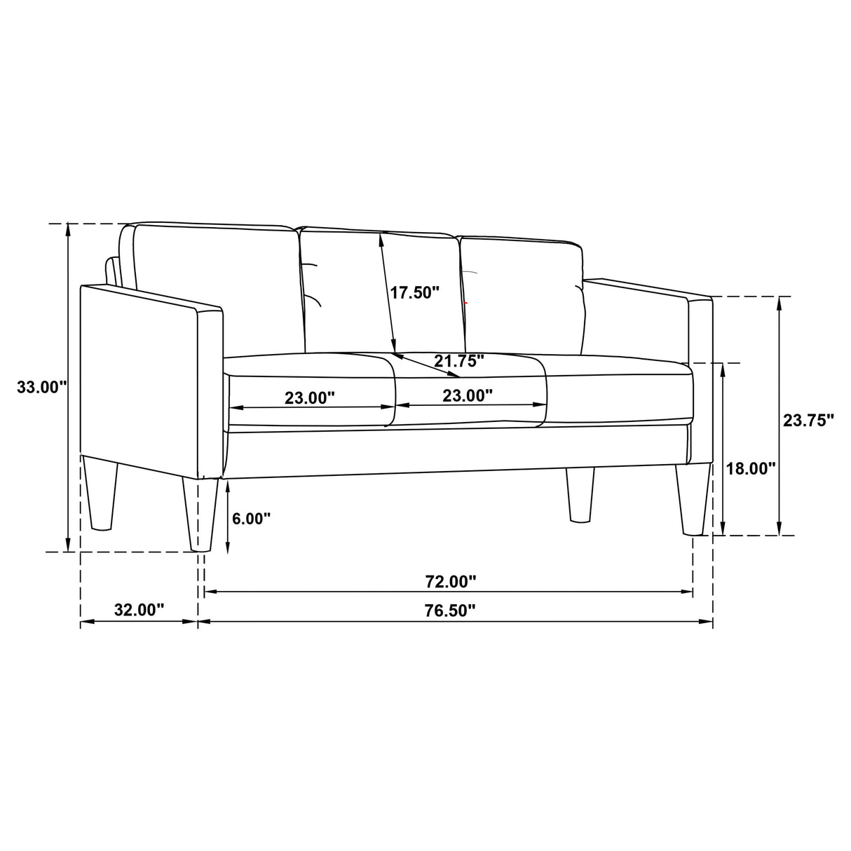 Ruth Black 3-Piece Upholstered Track Arm Sofa Set