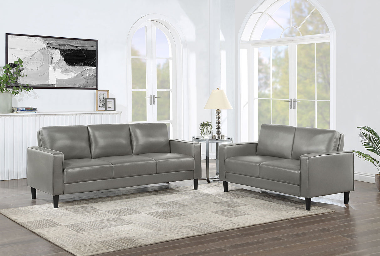 Ruth Grey 2-Piece Upholstered Track Arm Sofa Set