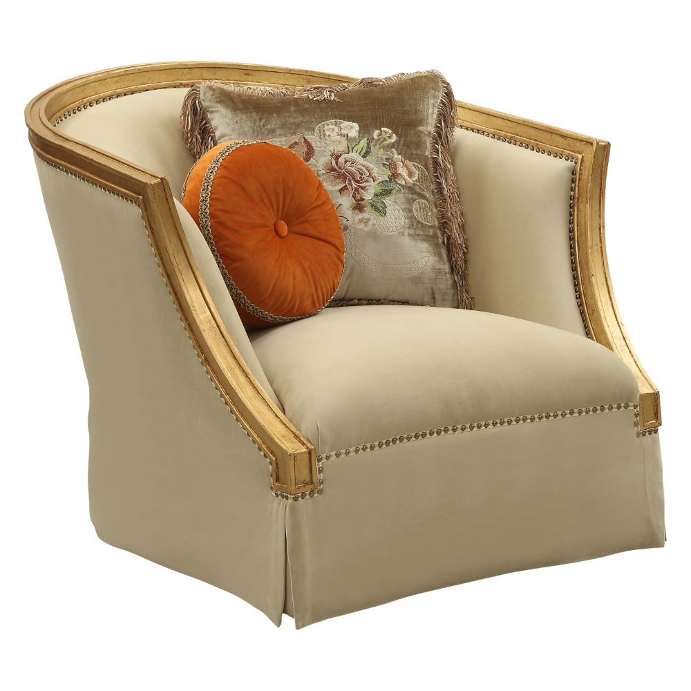 Daesha Tan Flannel & Antique Gold Finish Chair